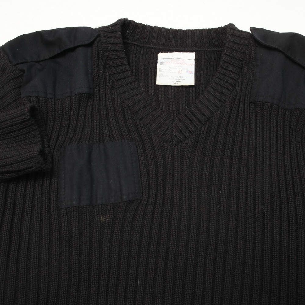 Brigade Quartermasters Woolly Pully Sweater Men 42 Black Military V-Neck England